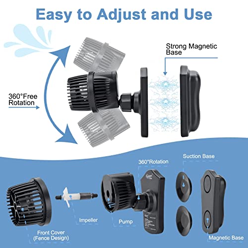 hygger 2100 GPH Aquarium Wave Maker Pump with Strong Magnetic Suction Base, Ultra-quiet 360 Degree Rotating Submersible Po...