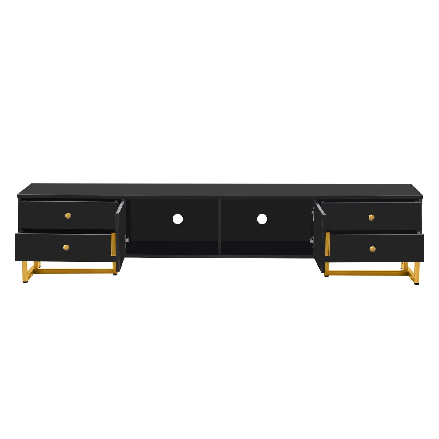 Amposei Modern TV Stand with Drawers for TVs up to 75'', Media Console Storage Cabinet Entertainment Center Furniture for Living Room Bedroom, Gold Metal Legs, 70.9-Inch, Black