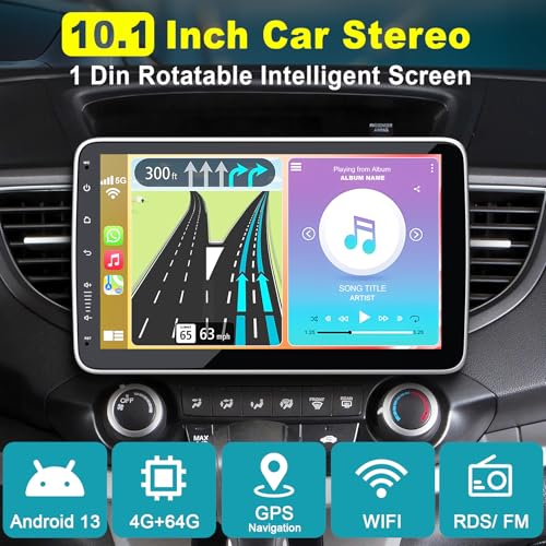 10 Inch Single Din Car Stereo Wireless CarPlay Android Auto Rotatable Touchscreen Android CarPlay Radio Bluetooth FM GPS N...