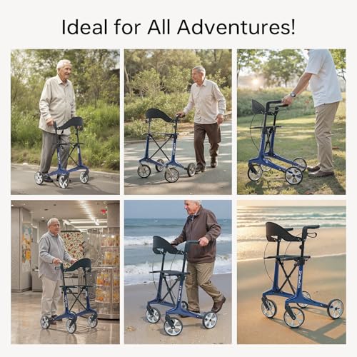 Carbon Fiber Ultralight Rollator Walker for Seniors with Seat & Brakes, Foldable ，7-Level Height ，8" Wheels, 11.5lbs Light...