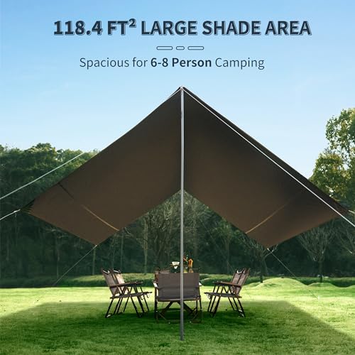Naturehike Cloud Skies Camping Tent Tarp with Poles, Waterproof PU 18000mm+ Rain Shelter, Anti-UV UPF2000+ Camping Sun Shelter Canopy