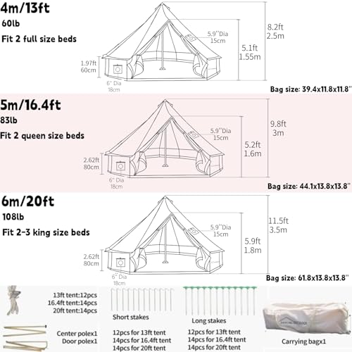 DANCHEL OUTDOOR B5PRO 4 Season Canvas Tent with Stove Jack Camping, Waterproof Bell Tent with AC Port Yurt All Year Livin...