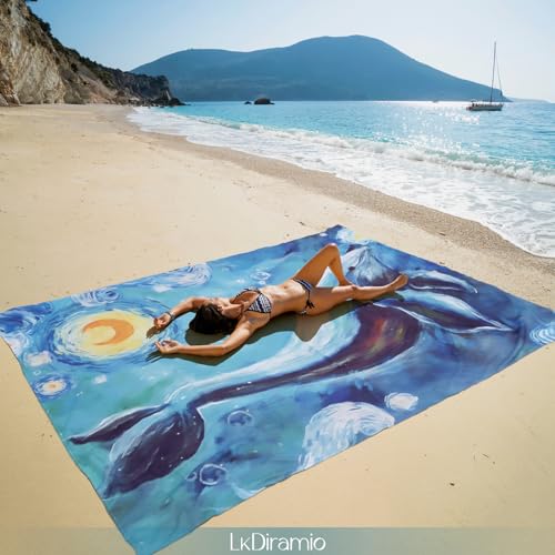 LkDiramio Beach Blanket Sand Proof Waterproof Oversized 100" x 80" Sand Free Mat with Corner Pockets and Mesh Bag for Outd...
