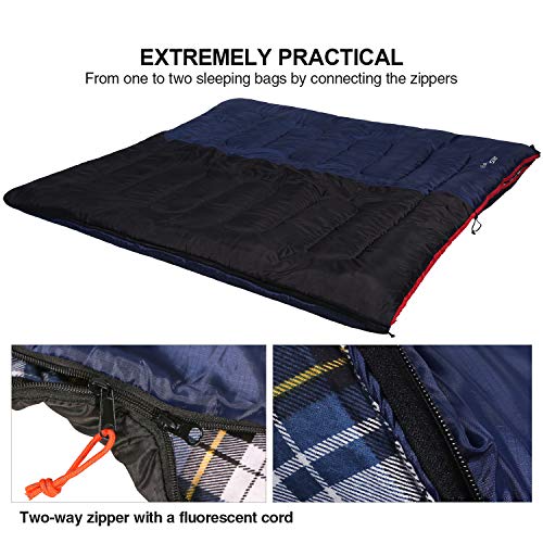 REDCAMP Cotton Flannel Sleeping Bag for Camping Backpacking, Adults Cold Weather Envelope Sleeping Bags with 2/3/4/6lbs Fi...