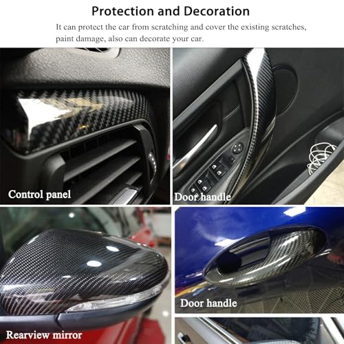 Carbon Fiber Vinyl Wrap for Cars, 6D High Gloss Car Wraps Vinyl Roll Bubble Free, PVC Self Adhesive Automotive Sticker Dec...