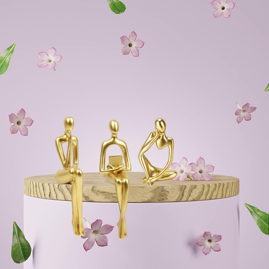 Prettidecor Gold Home Decor Thinker Statue Accents, Set of 3 Thinker Sculptures Office Decor Modern Abstract Resin Decorat...