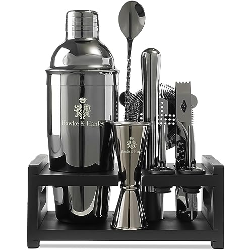 Hawke & Hanley Mixology Bartender Kit: Cocktail Shaker Bar Set with a Martini Shaker, Bar Tools and Black Bamboo Stand | B...