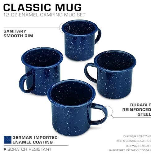 COLETTI Classic Camping Mugs — Enamel Coffee Mug, Camping Coffee Mugs — Premium Nostalgic Mug Set, German Imported Enamel ...