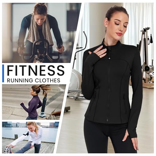 YOKGO Women's Workout Jackets Full Zip Running Yoga Jackets Lightweight Athletic Clothes with Thumb Holes
