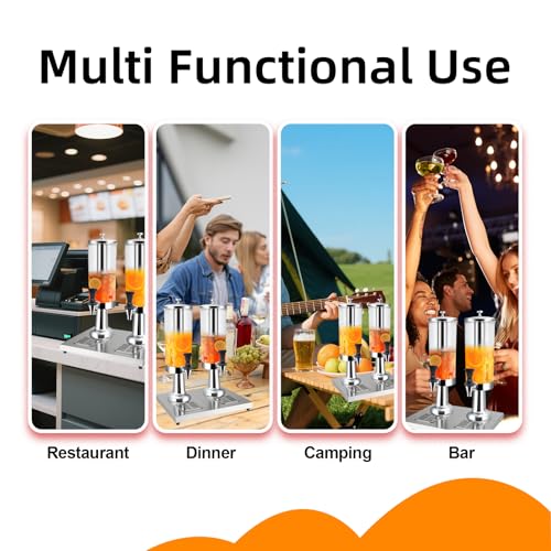 1 Gallon Commercial Beverage Dispenser with Centre Ice Core and Stand Drip Trays Stainless Steel Cold Drink Dispenser for ...