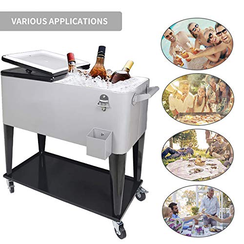 SHAREWIN 80 QT Rolling Cooler Cart Ice Chest for Outdoor Patio Deck Party Portable Party Bar Cold Drink Beverage Cart Tub,...