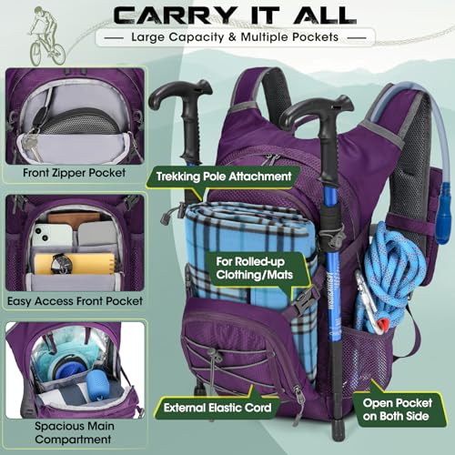 Hydration Backpack with Water Bladder, 18L Lightweight Hiking Backpack for Women&Men Small Insulated Hydration Water Pack ...