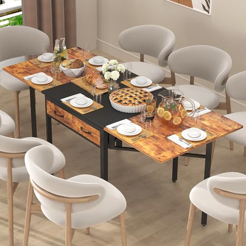NAIYUFA Folding Dining Table,Dining Room Table with Drawers,Industrial Extendable Table for 6-8 People,for Dining Room,Liv...