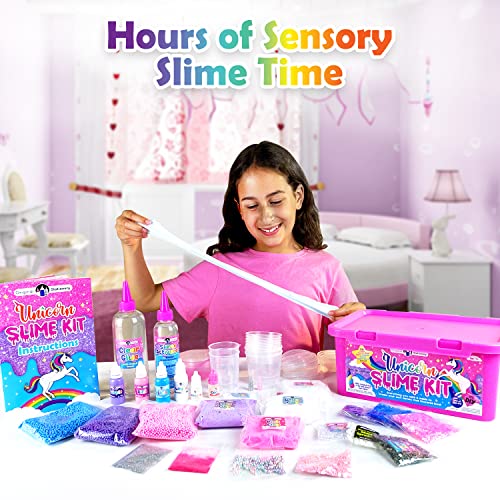 Original Stationery Unicorn Glow-in-The-Dark Slime Kit for Girls Ages 7–12, DIY Slime Making Set with 25+ Mix-Ins & Activa...