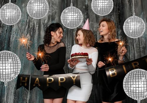 10 PCS Silver Disco Balloon 4D Round Balloon 70s 80s 90s Theme Disco Balloon Decorations Bachelorette Party Birthday Party...