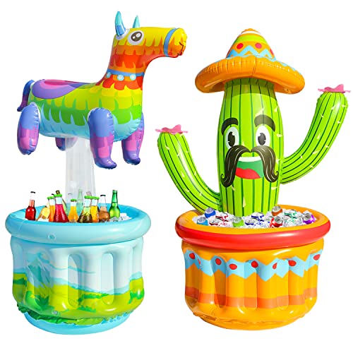PARENTSWELL 47.5'' Drink Cooler for Parties, 2 Pack Inflatable Cactus Ice Bucket for BBQ, Bachelorette Supplies, Pool Part...