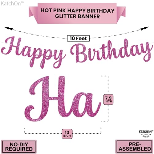 KatchOn, Glitter Hot Pink Cursive Happy Birthday Banner - Pre-Strung, 10 Feet | Birthday Decorations for Women, Girls | Hb...