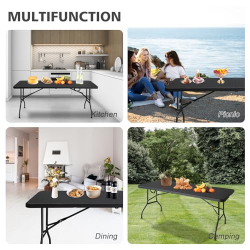 LSKSSNG Portable 6Ft Folding Table, Heavy Duty Plastic Fold-in-Half Utility Foldable Dining Table, Multi-Purpose Plastic F...