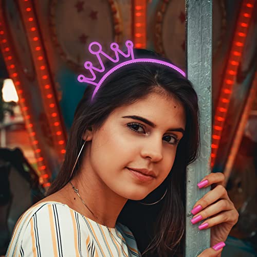 ZIRICHER 6 Colors Glow in the Dark Crowns Headbands, Plastic Light Up Hair Band Luminous Headband For Girls Party Crown He...