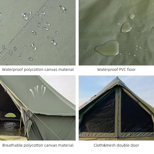 WaldZimmer Cotton Canvas Bell Tent with Stove Jack, Roomy Yurt for Family Glamping Camping, 4 Season Tent with Zipped Remo...