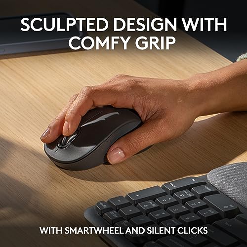 Logitech Wave Keys MK670 Combo, Wireless Ergonomic Keyboard with Signature M550 L Wireless Mouse, Comfortable Natural Typi...