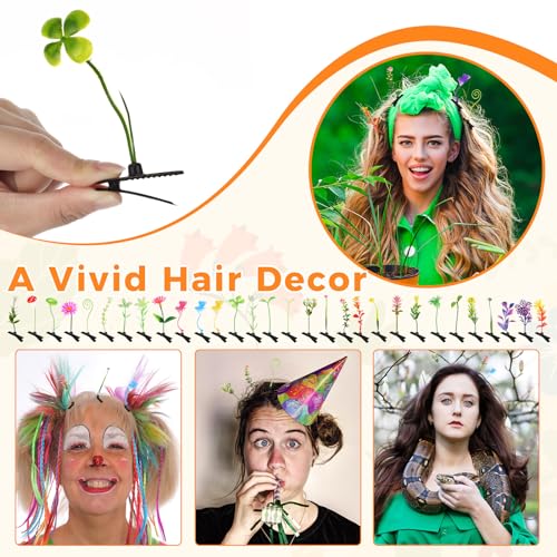 Luinabio 30 Pcs Bean Sprout Hair Clips Rave Mixed Style Plant Hairpins Hair Accessories for Party Irish(Flower Style)