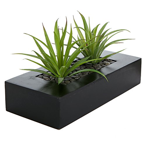MyGift 10 Inch Fake Grass Artificial Plants in Rectangular Black Wood Planter - Faux Plants Indoor for Tabletop Centerpiec...
