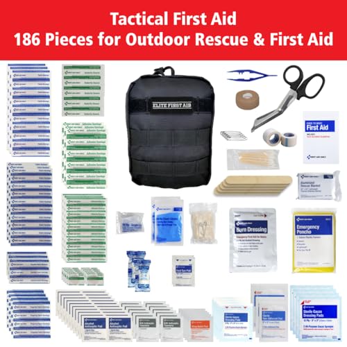 Elite First Aid Tactical Survival Kit, MOLLE-Compatible Tactical First Aid Kit for Home, Car, Camping, Sports, and More (9...