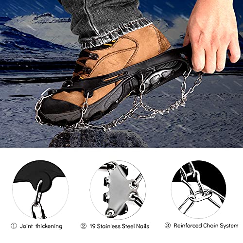 Sfee Ice Snow Grips Crampons Traction Cleats,19 Stainless Steel Spikes for Women Men Kids, Anti Slip Flexible Shoe/Boot Fo...