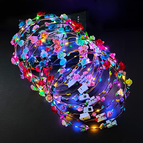 PTHTECHUS 12 Pack LED Flower Headband Crown, Halloween Glow in The Dark Party Supplies Wreath Headdress for Men Women Hair...