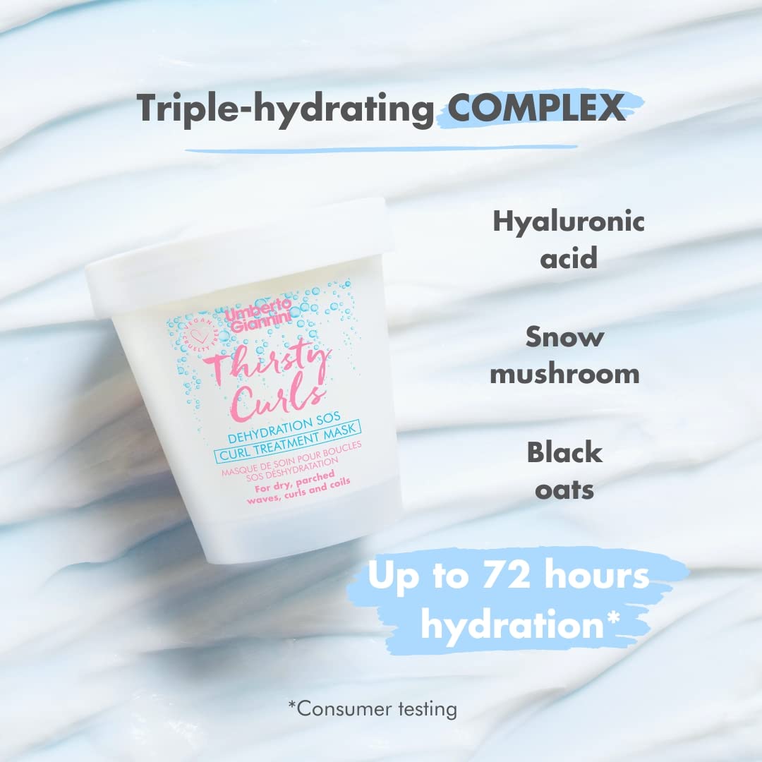 Umberto Giannini Thirsty Curls Treatment Mask 6.7 fl Oz - Deep Conditioning Hair Mask for Dry & Dehydrated 2a-4c Curly, Wavy & C