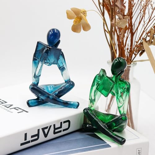 Reading Women Statue, Translucent Blue Resin Thinker Sculptures, Abstract Art Ornament, Modern Aesthetic Figurine Decorati...