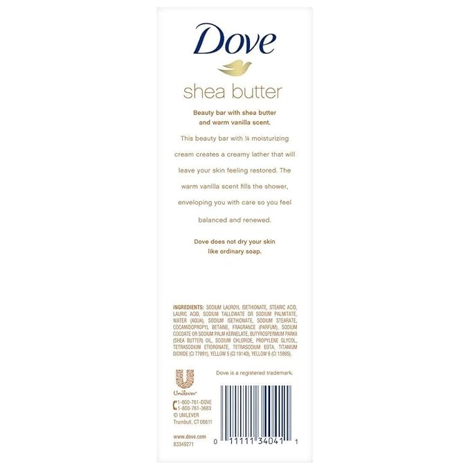 Dove Purely Pampering 16-4 OZ Shea Butter Bar Soaps, Warm Vanilla Scent, 64 OZ, White