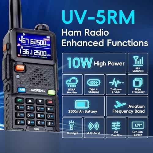 Baofeng Radio Ham Radio Handheld 5RM 10W Long Range 4 Rechargeable Batteries NOAA Weather Two Way Radio Walkie Talkie for Adults with Programming Cable,999CH for Survival Gear Hunting Camping, 2 Pack