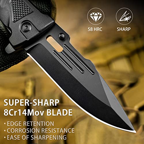 NedFoss Pocket Folding Knife DA75, 3 in 1 Pocket Knife for Men, Survival Knife with Liner-Lock Belt Clip, Seat Belt Cutte...