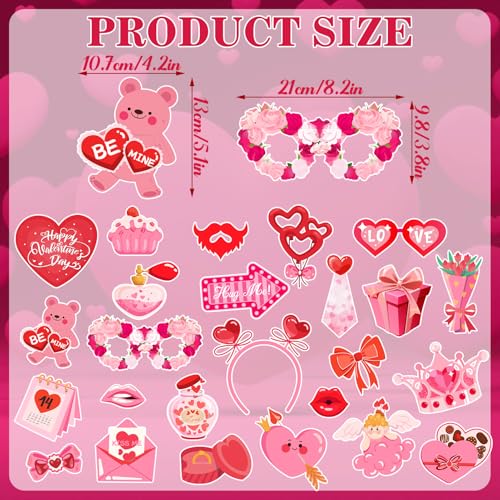 Happy Valentine's Day Photo Booth Props Kit, 24 PCS Selfie Photo Booth Accessories with “Happy Valentine’s Day” Signs, Cut...