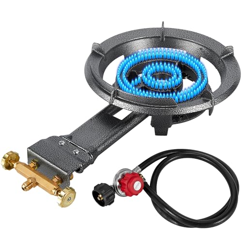 Bestfire 13" Single Propane Burner Stove 90,000 BTU Cast Iron Portable Outdoor Burner with 0-20 PSI Adjustable Regulator a...