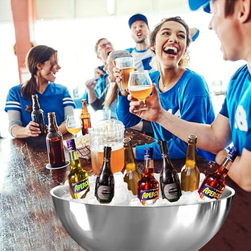 Winsterch 18/8 Stainless Steel Ice Bucket for Parties,Beverage Tub Party Bucket with Scoop,Banquet Champagne Ice Bucket Bi...