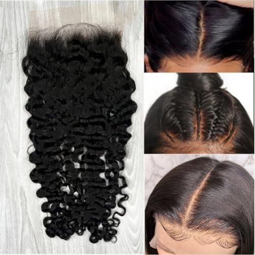 Burmese Curly 4x4 Silk Base Lace Closure with Baby Hair Free Part Natural Black Color Human Hair Pre Plucked Toppers Closure For Women (14inch)