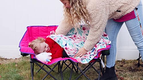 SUNNYFEEL Kids Folding Double Camping Chair, Portable Kids Camping Chairs 2 Seat Chair, Blue Padded Foldable Lawn Chairs w...