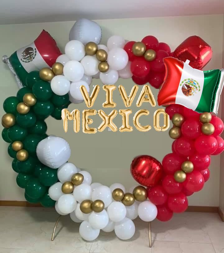 Mexico Balloon Arch Garland Kit, 154 pcs Green White Red Gold Mexico Flag VIVA Foil balloons for Mexico Independence Day J...