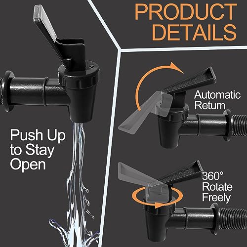 LifCratms 2Pcs BPA-Free Replacement Cooler Faucet, Black Plastic Water Spigot Spout Dispenser Tap Set, Reusable Water Croc...