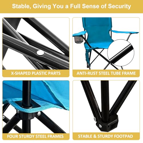VOYSIGN Folding Camping Chair with Cup Holder & Storage Bag, 225lbs Capacity, Large Anti-Sink Feet, Breathable PE Coated F...