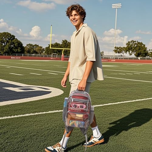 MAY TREE Clear Backpack Stadium Approved for Women and Men, Clear Bag for Stadium Events Concert Sporting Festival, Grey