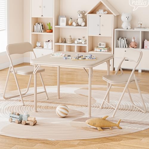 IDEALHOUSE 3-Piece Square Folding Card Table and Chairs Set, Portable Event Table and Chairs Set for Indoor and Outdoor Ga...