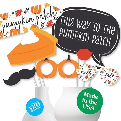 Big Dot of Happiness Fall Pumpkin Photo Booth Props - Thanksgiving Pumpkin Patch Photo Props and Decorations - 20 Count