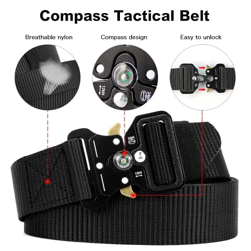 YOORAN Tactical Belts for Men 4 Pack, Compass Military Web Belt, Heavy-Duty Quick-Release Metal Buckle Riggers Belt for Men