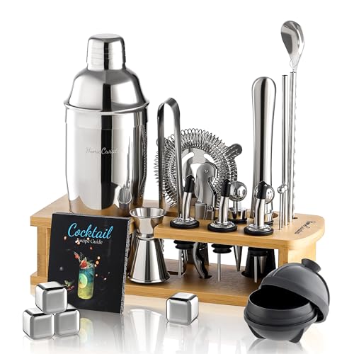 HomeCurated Cocktail Shaker Set, 24-Piece Bar Bartender Kit with Stand, Martini Shaker, Jigger, Strainer,Mixer Spoon,Muddl...