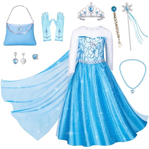 Topney Blue Princess Costumes for Little Girls Dress Up Birthday Party with Accessories