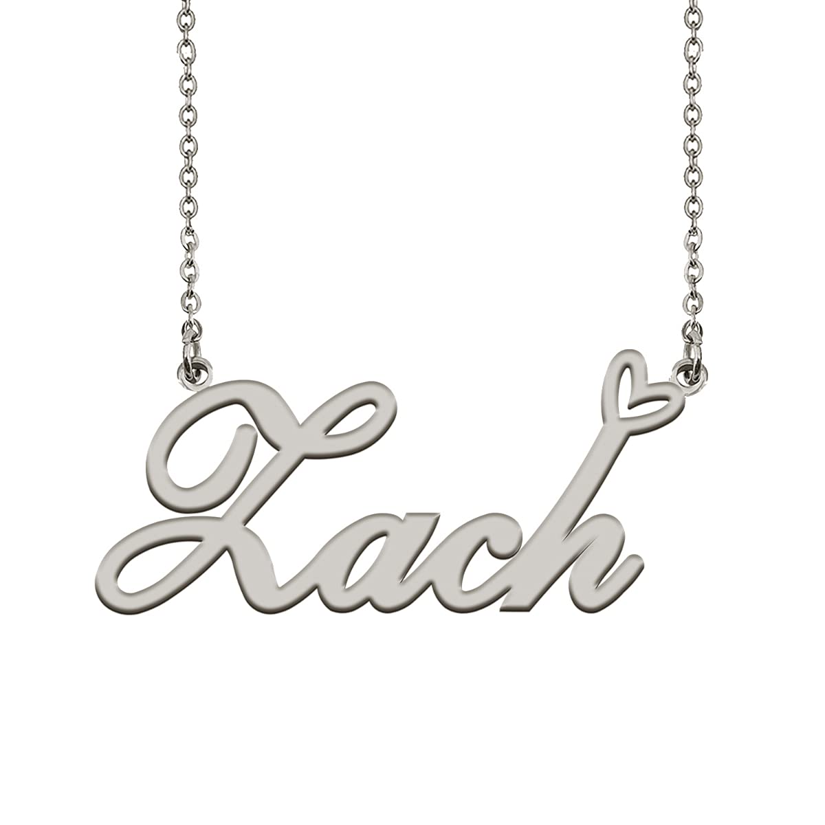 HUAN XUN Personalized Name Necklace Silver Zach Necklace for Women Best Bridesmaid Heart Pendant Jewelry Gift